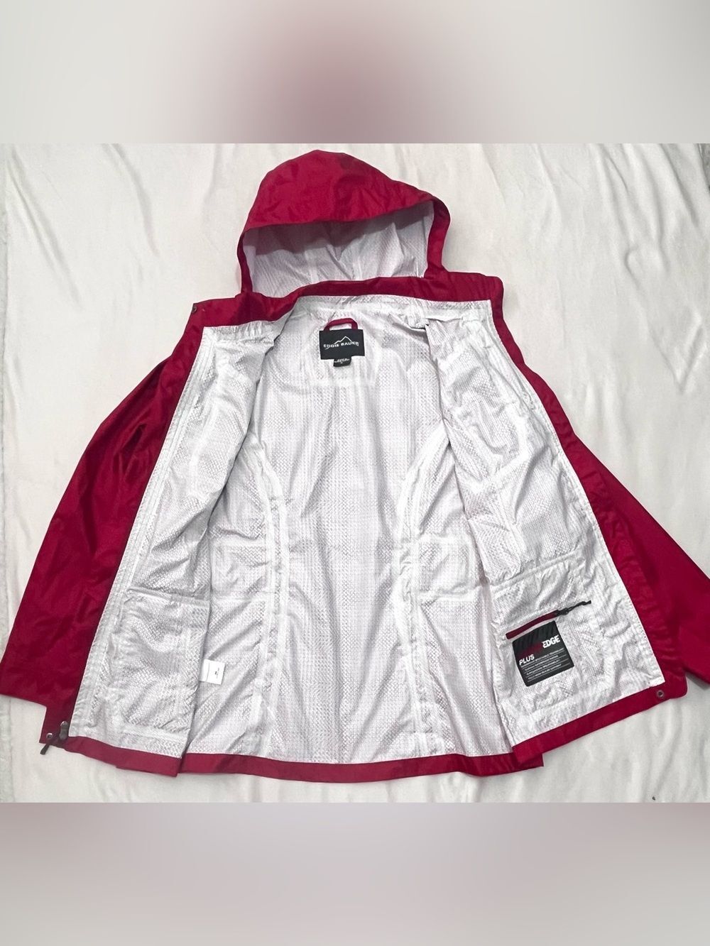Eddie Bauer WeatherEdge Plus Vibrant Red Hooded Waterproof Rain Jacket Womens XL - Picture 8 of 16